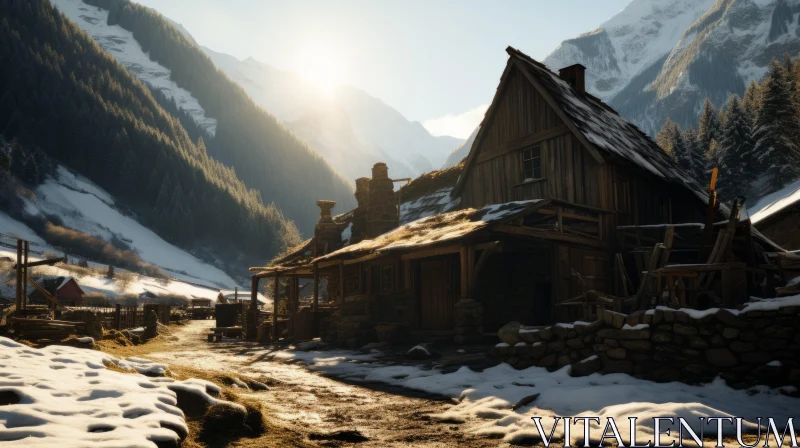 Snowy Mountain Cabin: A Cinematic Storytelling of Nostalgic Western Charm AI Image