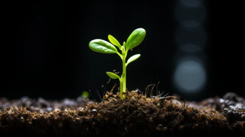 Sprouting Life: A Young Plant against a Black Background