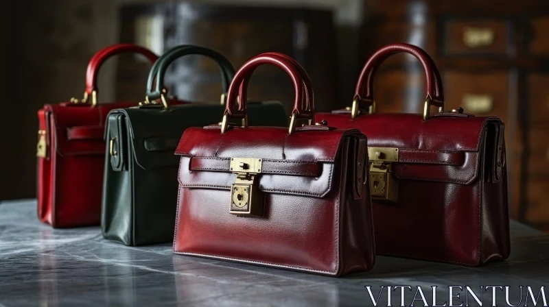 Stylish Leather Women's Bags in Red, Green, and Brown Colors AI Image