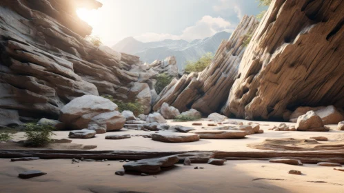 Surreal 3D Landscape of Rock Canyon and Coastal Views