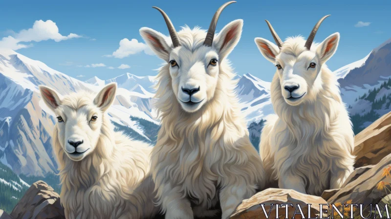 Whimsical Watercolor of Mountain Goats: Children's Book Illustration AI Image