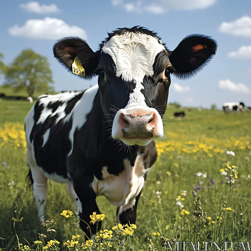 Dairy Cow Portrait in Meadow