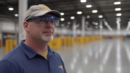 Man with Safety Glasses in Factory