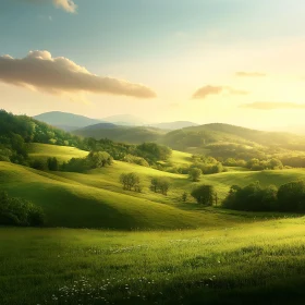 Peaceful Green Hills and Sunlight