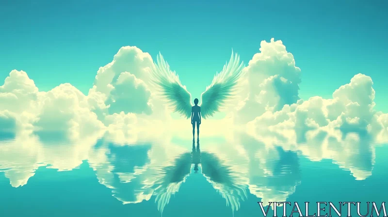 Winged Figure in Tranquil Waterscape