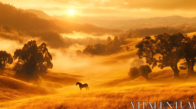 Golden Field Horse Sunset