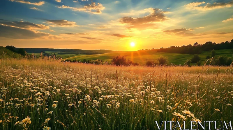 Daisy Field at Sunset