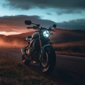 Twilight Ride: Motorcycle on the Road