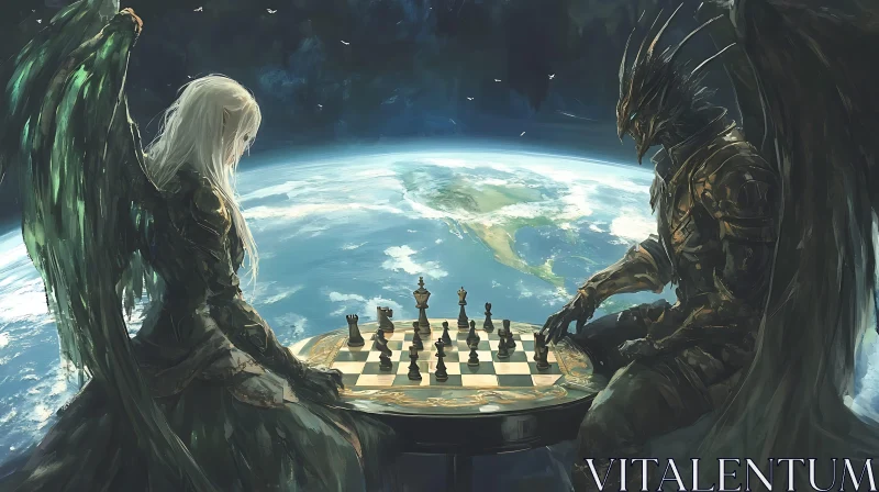 Chess game between Angels and Dragons