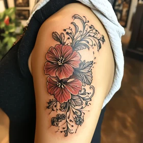 Intricate Red Flower Arm Tattoo