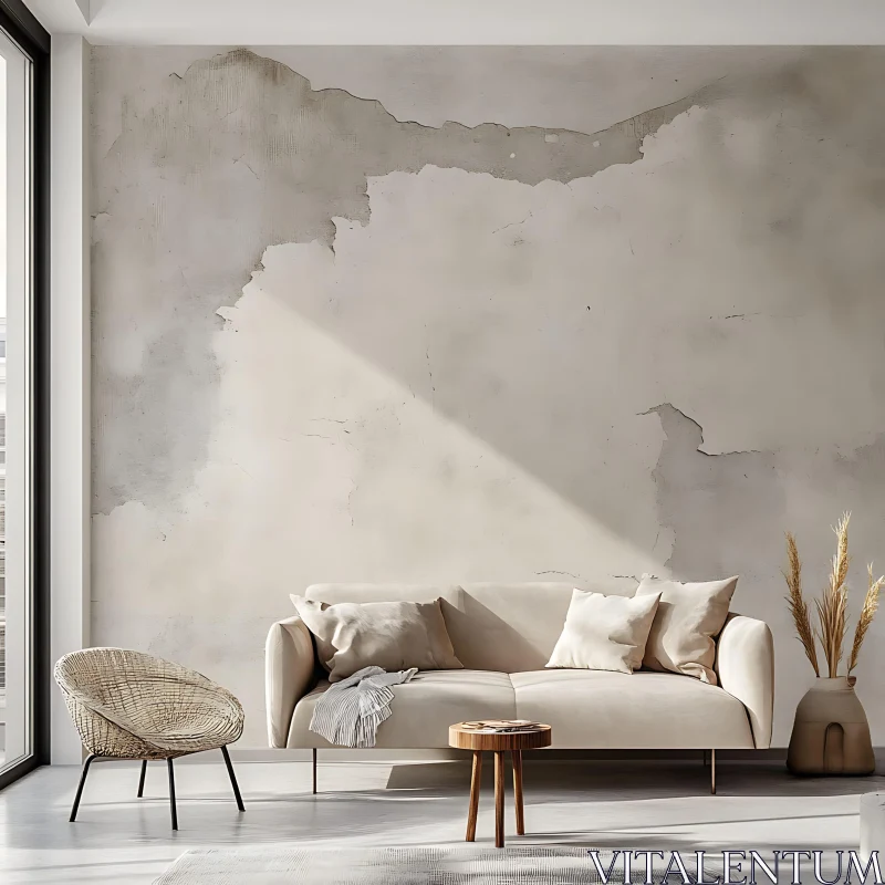 Modern Interior with Textured Wall and Furniture