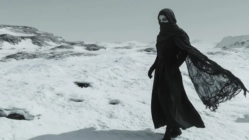 Woman in Black on White Terrain