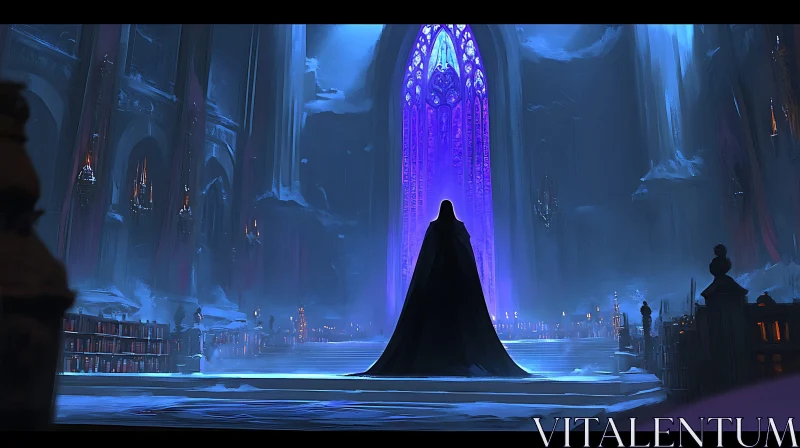Ethereal Grand Hall with Cloaked Figure