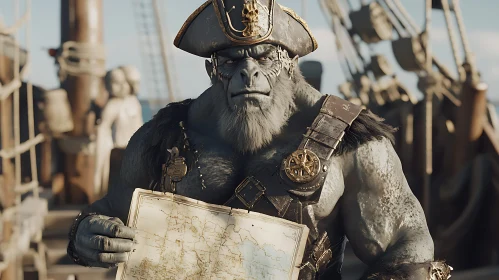 Fantasy Orc Pirate Holding Treasure Map
