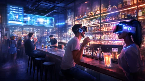VR Bar Scene with Neon Lights