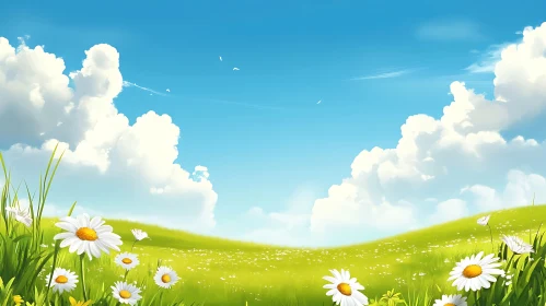 Scenic Daisy Field with Clouds