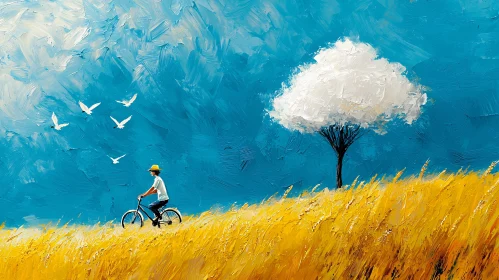 Golden Field Bicycle Ride Art