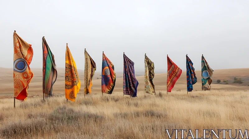 AI ART Patterned Flags Installation in Open Field