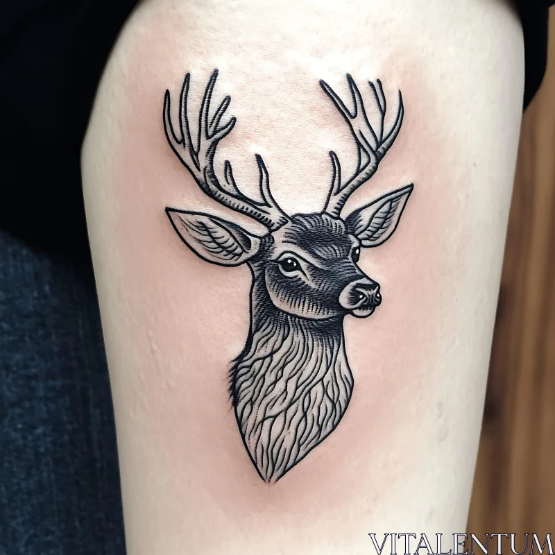 Intricate Black and Gray Deer Tattoo