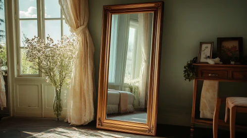 Sunlit Room with Gold Framed Mirror