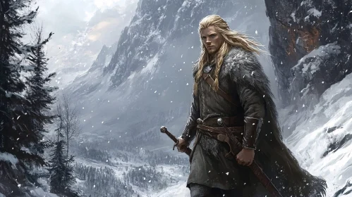Snowy Mountain Warrior with Sword