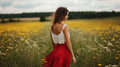 Lady in Field of Flowers