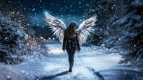 Winter Angel in Snowy Landscape