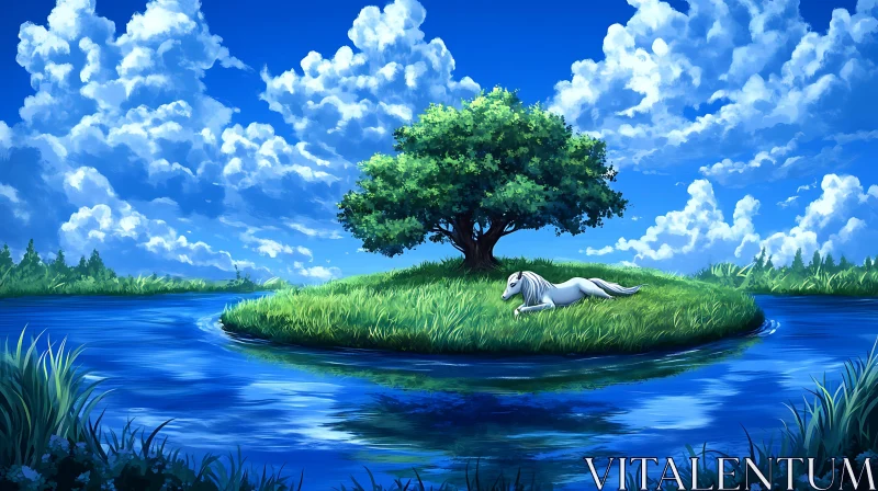 Horse Resting on Green Island
