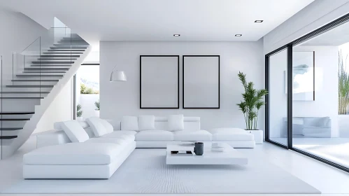 Modern White Interior with Staircase
