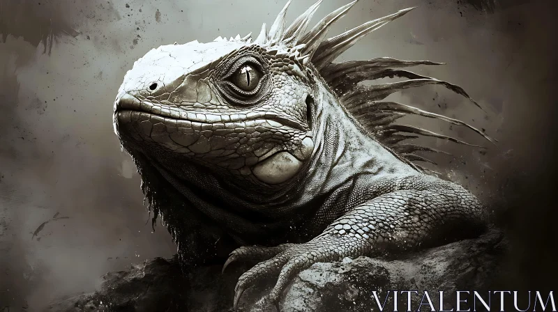 Monochrome Iguana on Rock