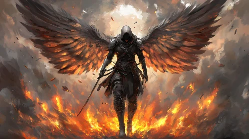 Fiery Angel Warrior with Sword