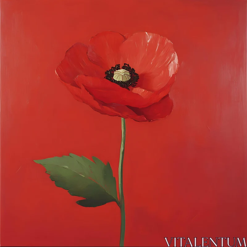 Single Red Poppy on Red Background