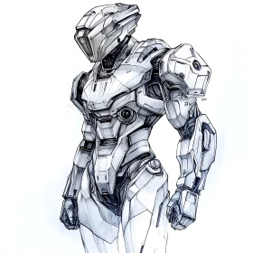 Intricately Designed Futuristic Cyborg Sketch