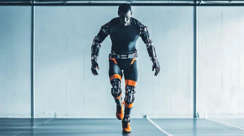 Futuristic Cybernetic Man with Exoskeleton Suit