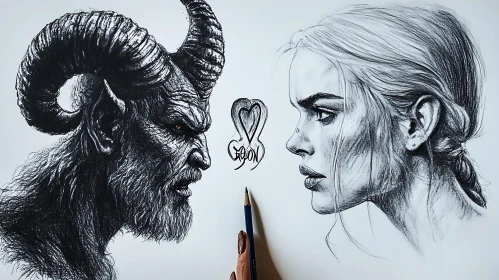 Monochrome Portrait of Good and Evil
