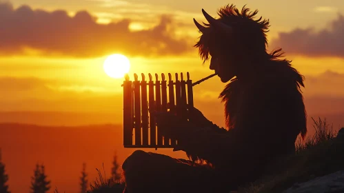 Sunset Serenade: Horned Figure's Silhouette