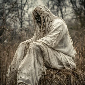 Mysterious Figure in Desolate Field
