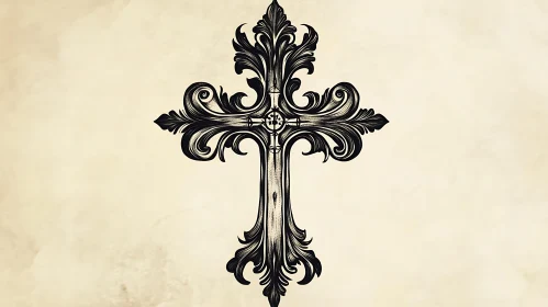 Decorative Cross with Elegant Curves and Swirling Patterns