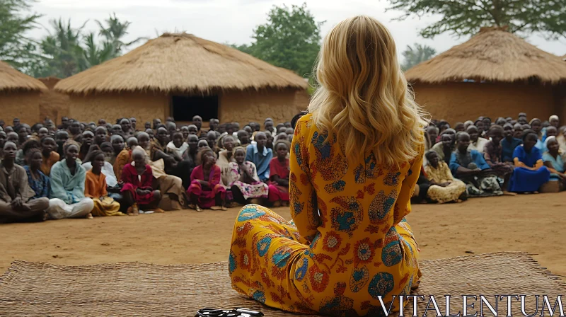 Blonde Woman Speaking to African People
