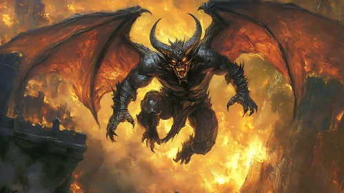 Winged Demon in Flames