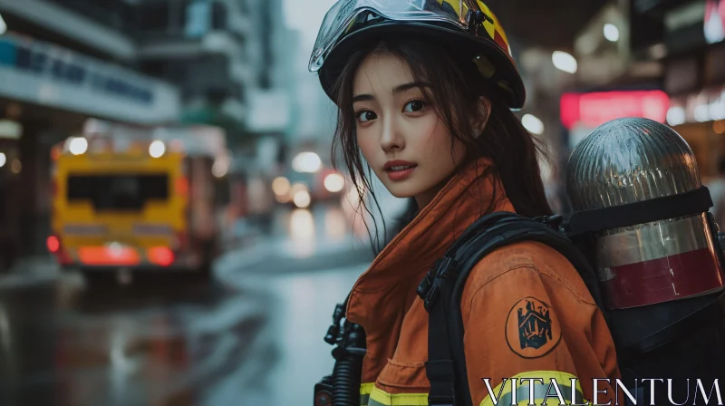 Firefighter in Cityscape AI Image