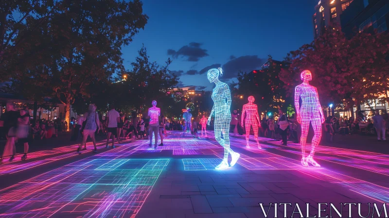 Cityscape with Neon Figures