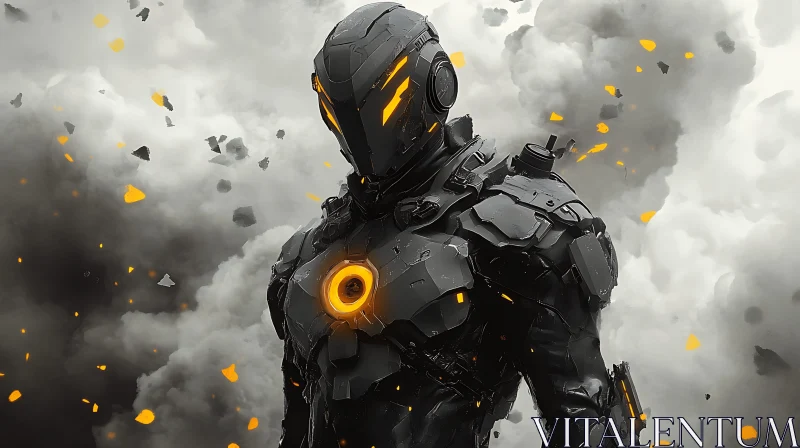 Advanced Technological Cyborg in Smoky Environment