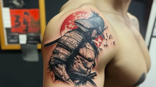 Japanese Samurai Tattoo with Red Sun