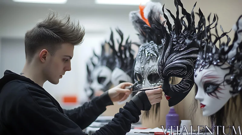 Detailed Mask Making in Art Studio