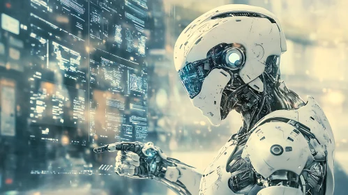 High-Tech Robot with Digital Screens