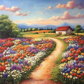 Path Through Flowers to Country House