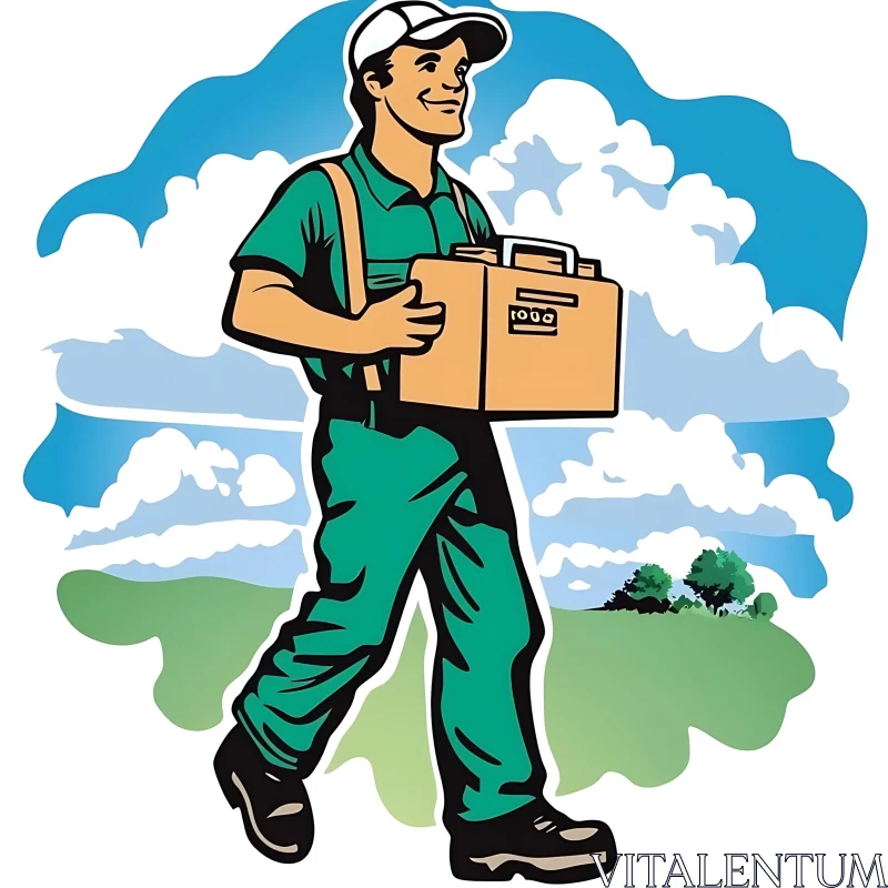 Man Delivering a Box Cartoon