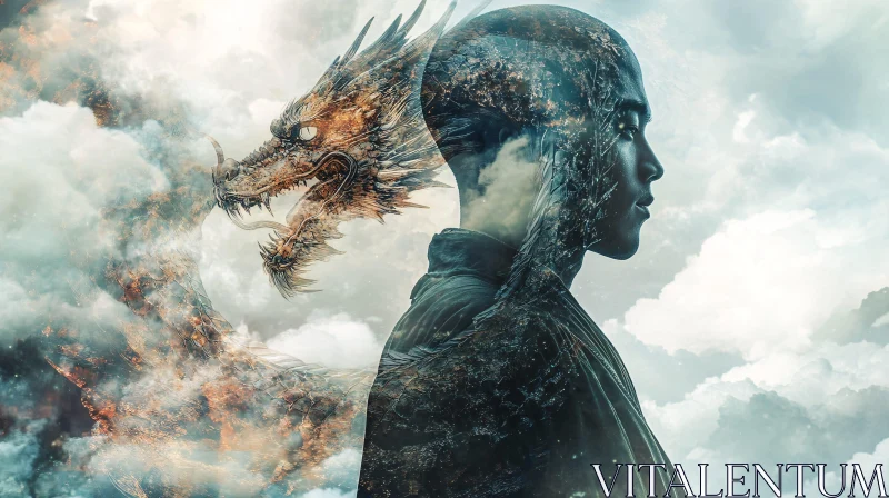 Mystical Dragon and Man Portrait