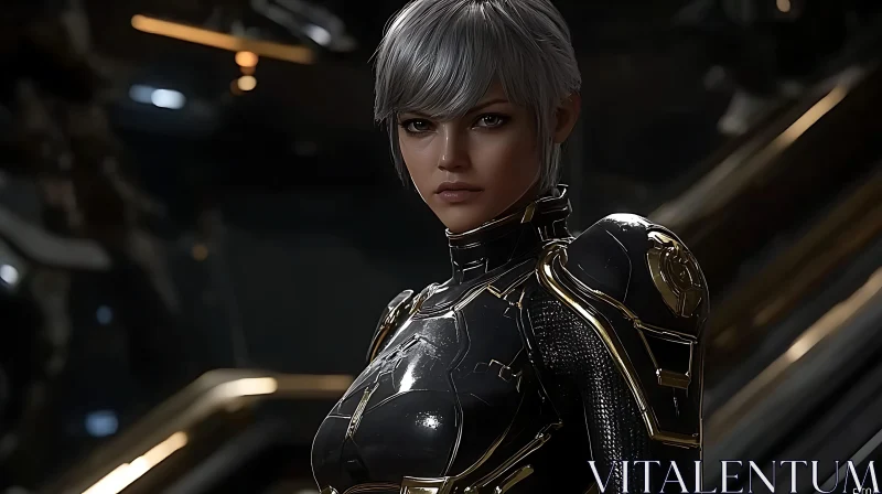 Female Cyborg in Detailed Armor